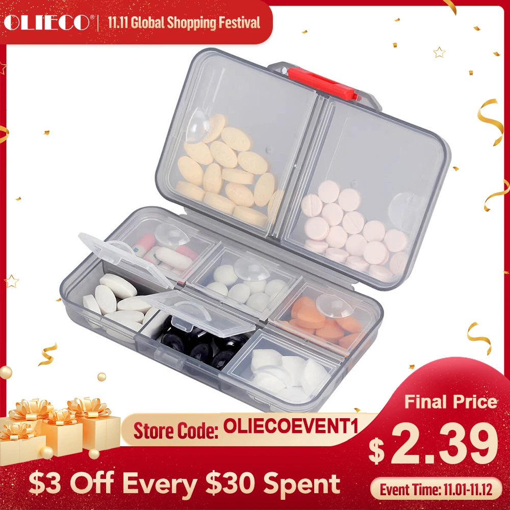 

OLIECO Pill Cases Splitters Portable 8 Grids Medical Drugs Tablet 7 day Travel Granules Holder Box Household Medicine Organizer