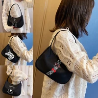 classic high end black shoulder bag portable underarm bag woman bag hobo bag commuter bag white pattern printing
