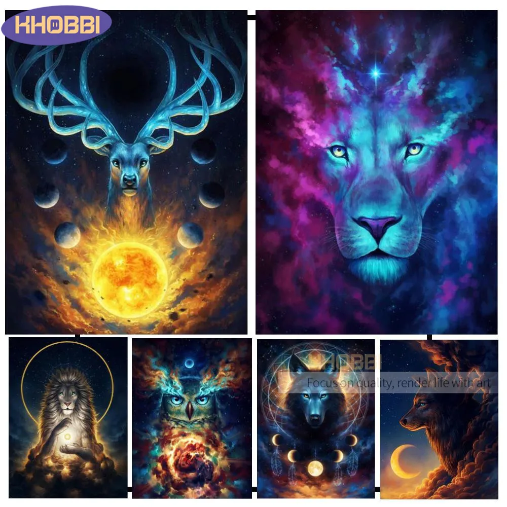 

Набор для алмазной вышивки крестиком, живопись 5d с фантастическими красочными животными, оленем, волком, львом, полноразмерной мозаикой, Подарочный Декор для дома