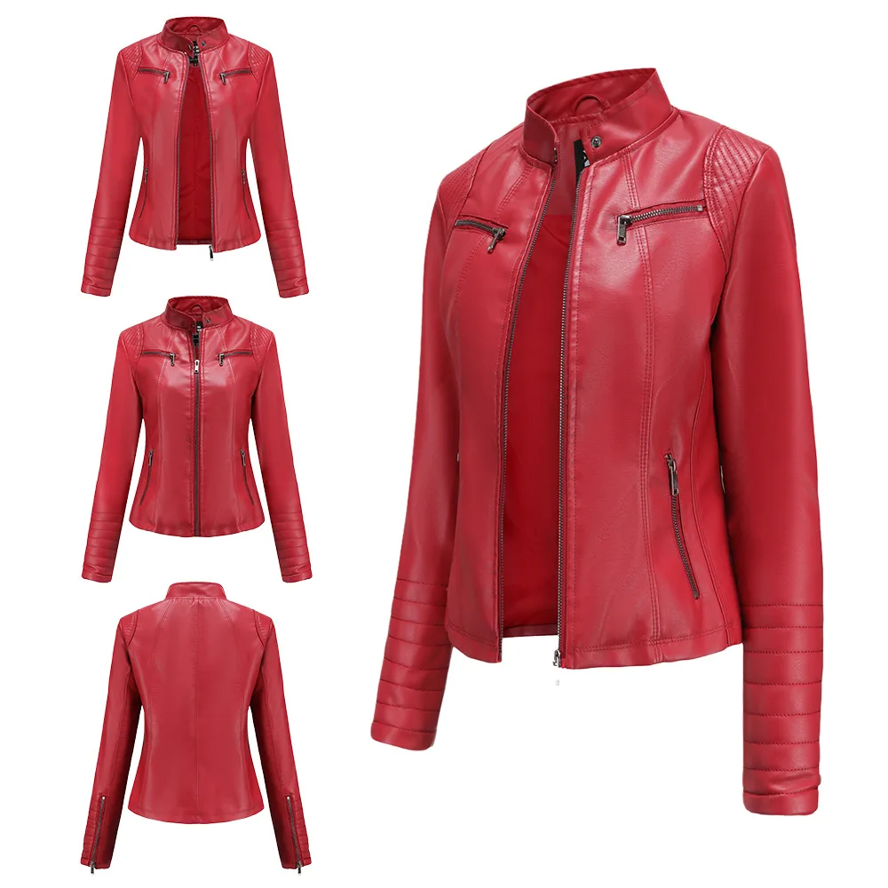 Kenntrice Women Casual Thin Outerwear Short PU Leather Jacket 2022 Spring Streetwear Female Zipper Fashion Slim Motorcycle Coat