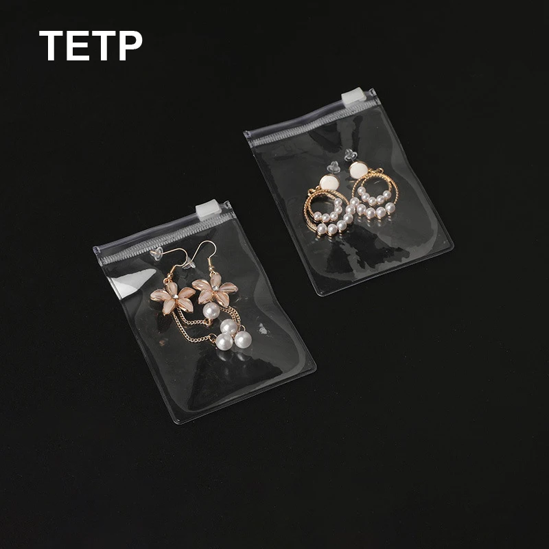 

TETP 50Pcs Transparent Zipper Bags Jewelry Earring Jade Lamber Necklace Storage Packaigng PVC Anti-Oxidation Pouch Resealable