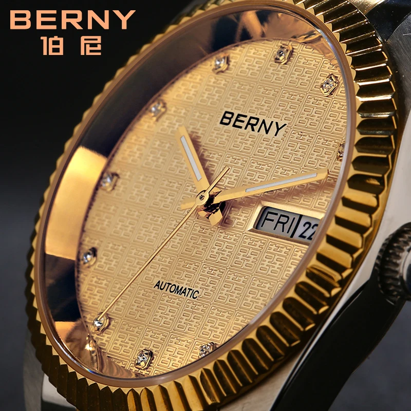 Berny Automatic Watch for Men/Women 6T51 Movement Day-Date Stainless steel Fashion Wristwatch 5ATM Waterproof Luminous Watches enlarge