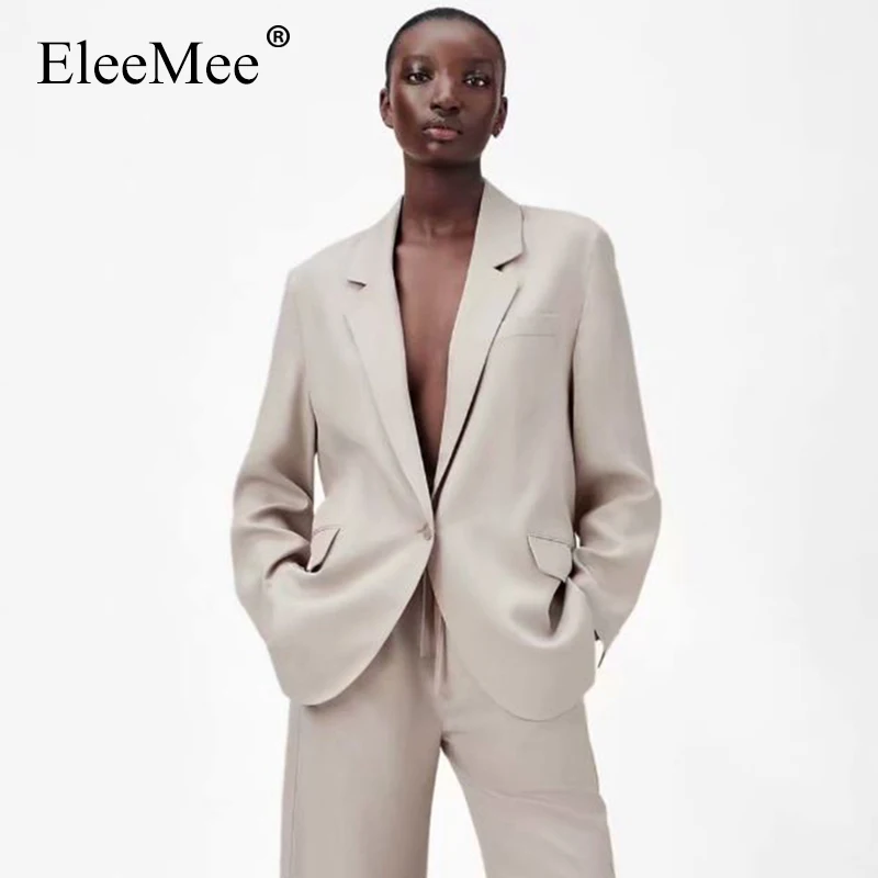 

Осенний Женский блейзер EleeMee 2021, свободный однотонный прямой офисный пиджак с отложным воротником и карманами, размеры Xs-L
