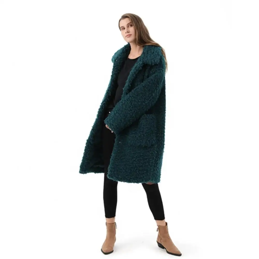 Women Winter Long Warm Real Fur Fox Jackets Pure Color Button  Lapel Real Raccoon Fur Coat Leisure Big Pocket Women's Fur Coat