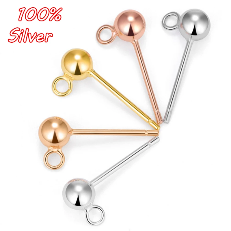 

2pair 3mm 4mm S925 Pure Silver Color Ear Nail Accessories DIY Round Bead Earrings Accessories Wholesale