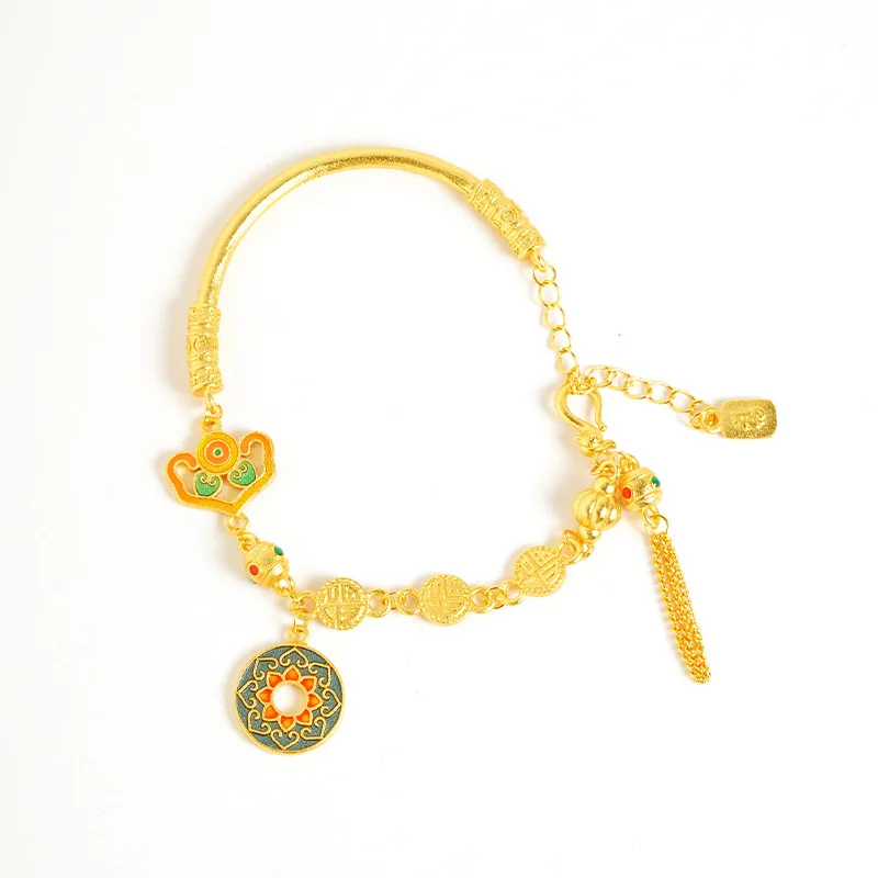 Новый стиль алюминиевый золотой браслет с цветком Галланга ретро-карта