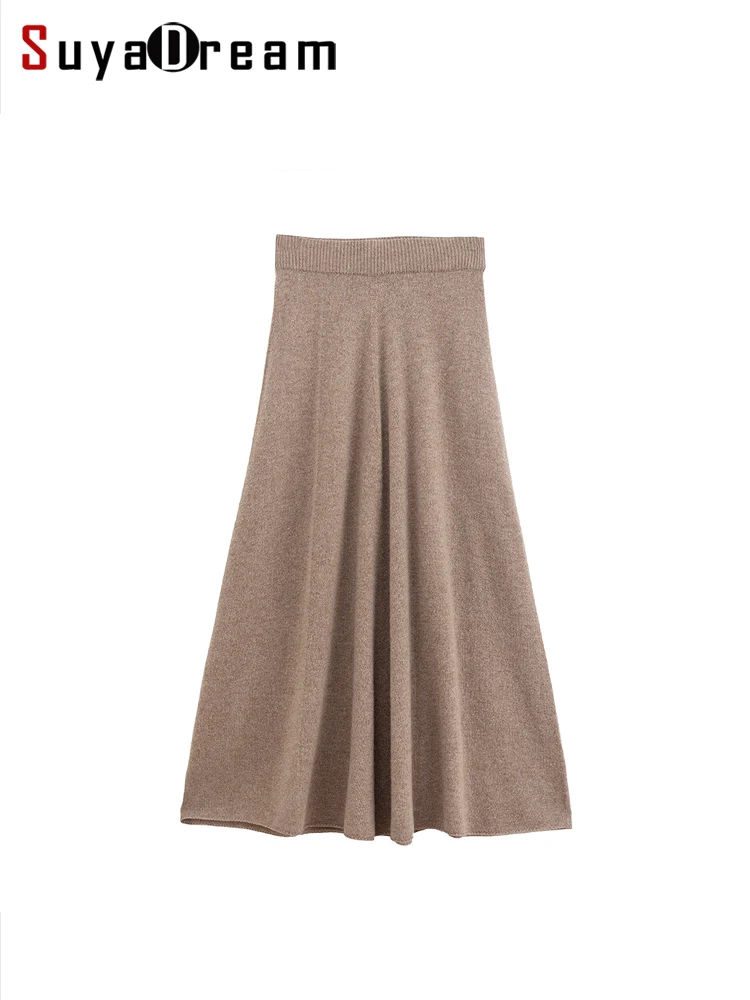 

SuyaDream Women Winter Skirts, 100%Sheep Wool, Seamless, A Line Long Skirts 2023 Fall Winter Bottomings, Khaki, Grey