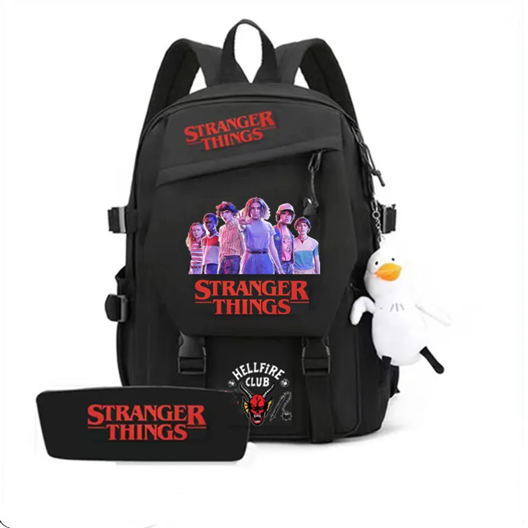 

Stranger Things Backpack Large-capacity Backpack Student School Bag Backpack Women 3pcs of Schoolbag Pencil Case and Pendants