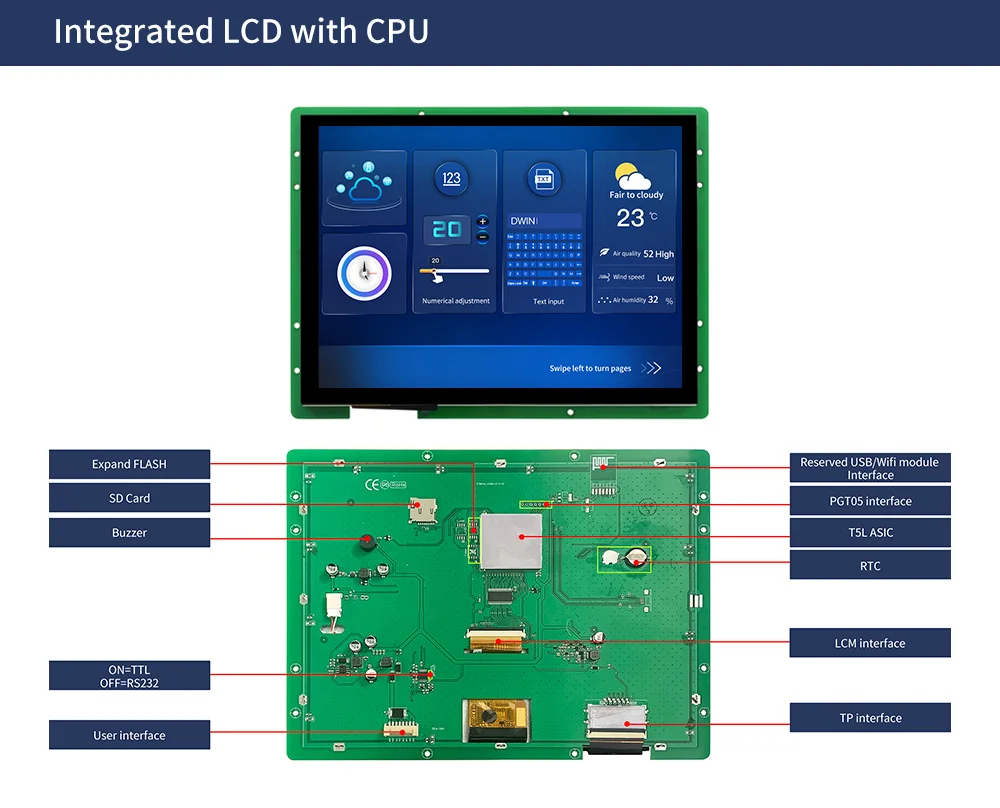 

Dwin 10.4-Inch LCD 1024*768 16.7M Colors Industrial Grade Dispaly IPS-TFT-LCD Wide Viewing Angle Capacitive Touch Panel