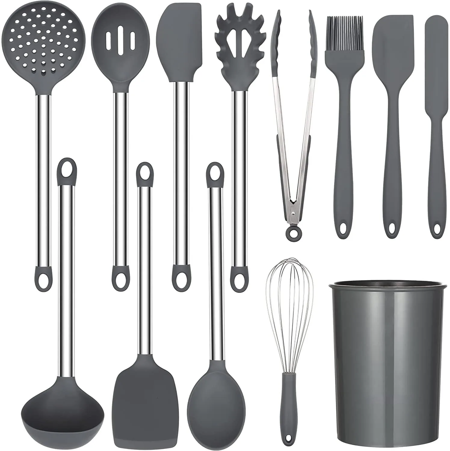 

13-piece food grade silicone high temperature resistant cooking tool set with stainless steel handle