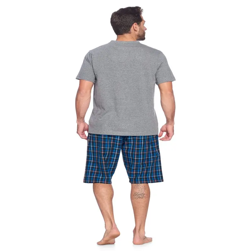 Ashford &  Men`s Woven Short Sleeve Jersey Top & Pajama Shorts Set