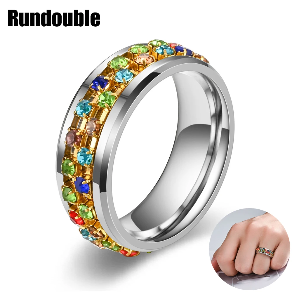 

Stainless Steel Female Anti Stress Anxiety Ring Rotatable Spinner Stylish Crystal Fidget Anillos Mujer Punk Jewelry Accessories