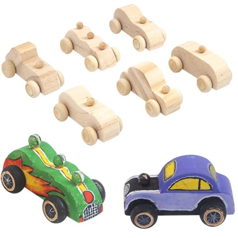 

6PCS Wood Graffiti Mini Cars DIY Drawing Toy Children Montessori Hands Ability Coloring Blocks For Kids Wooden Educational Toys