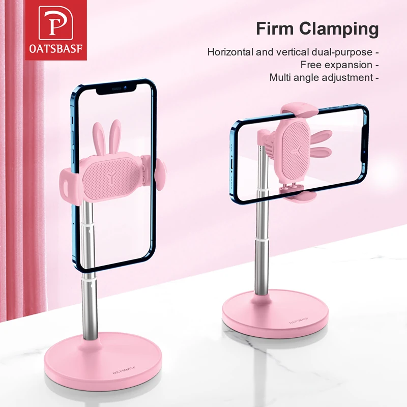 oatsbasf 2022 cute desktop phone holder cell phone stand for iphone xiaomi huawei samsung adjustable bunny phone clip holder free global shipping