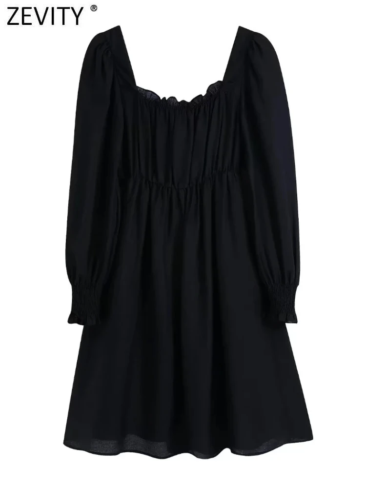 

Женское винтажное мини-платье ZEVITY с квадратным воротником, складками и пышными рукавами, женское шикарное прозрачное повседневное облегаю...