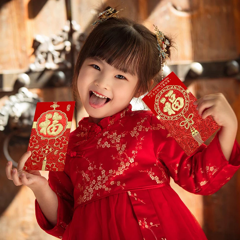 6 шт. красный конверт для лунного нового года