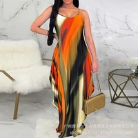 womens dress sexy gradient color pullover backless irregular dress womens round neck loose tie dye print spaghetti strap dress