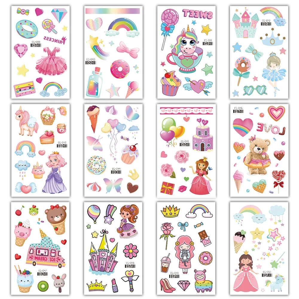 14 видов блестящих бриллиантовых татуировок для детей мультяшный единорог замок