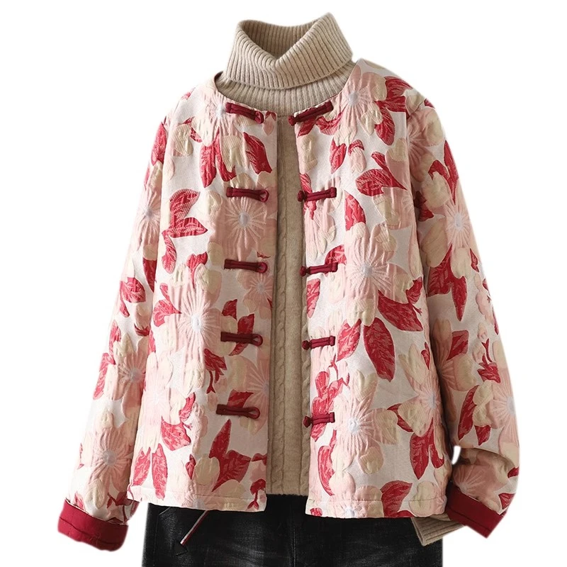 Жаккардовая хлопковая куртка с вышивкой в китайском стиле Женская осенне-зимняя