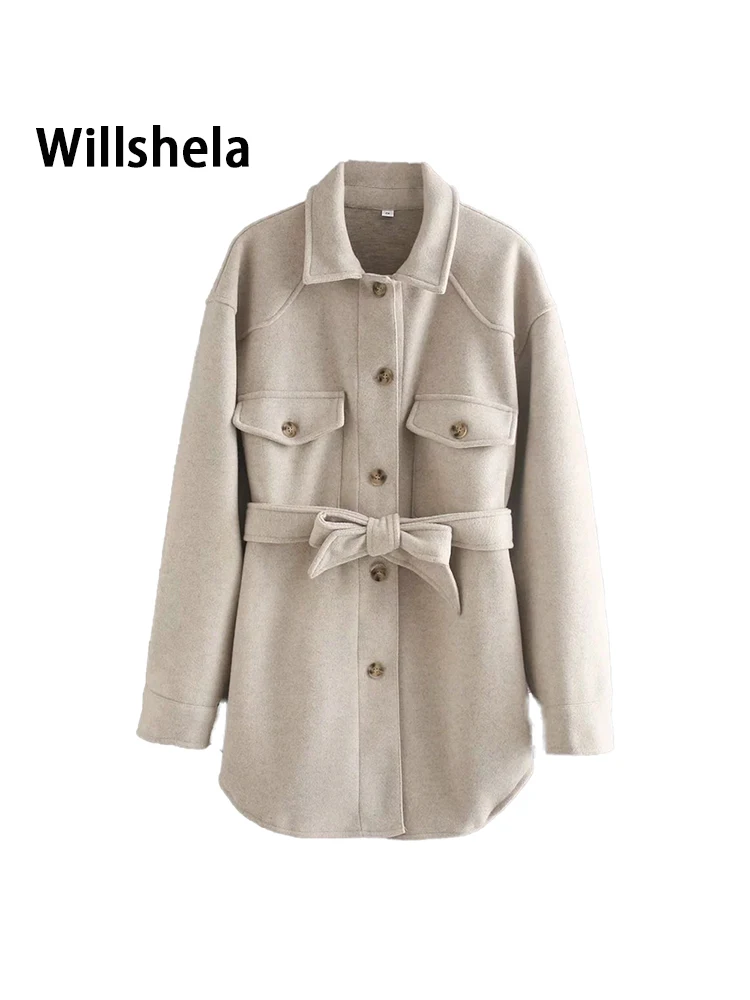 

Willshela Fall Winter Women Jacket Long Sleeves Belted Warm Thicken Casual Fashion High Street Women Coat Outfits Tops