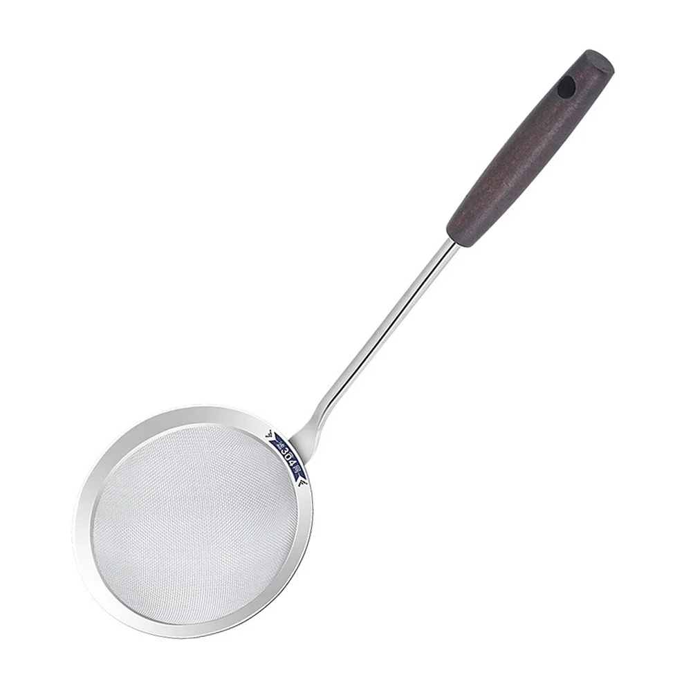 

Stainless Steel Filter Strainer Ladle Mini Deep Fryer Scoop Household Skimmer Wooden Frying Oil Strainer Colander Mini Hot Pot