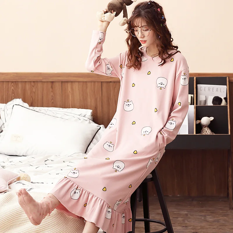 Autumn and Winter New Women's Nightdress Long Sleeve Sweet Nightdress Home Service Sexy Sleepwear Sleep Tops Women Nightgown