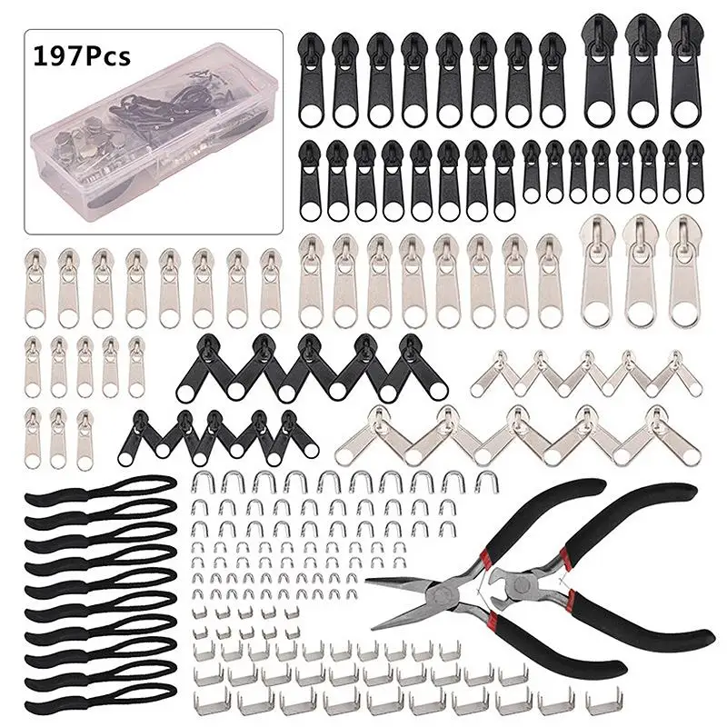 

Metal Zippers Repair Kit Sets Universal Zipper Repair Replacement Kit Easy Fix Zipper Slider Head Puller Accessories Tools