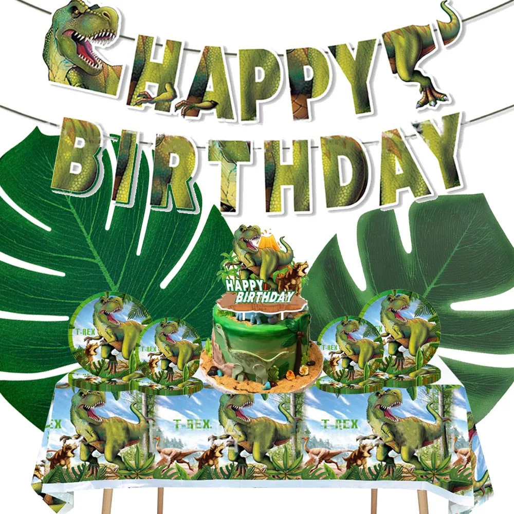 Jurassic World Dinosaur Themed Disposable Tableware Set Birthday Party Decorations Banner Cupcake Topper Aluminum Foil Balloon