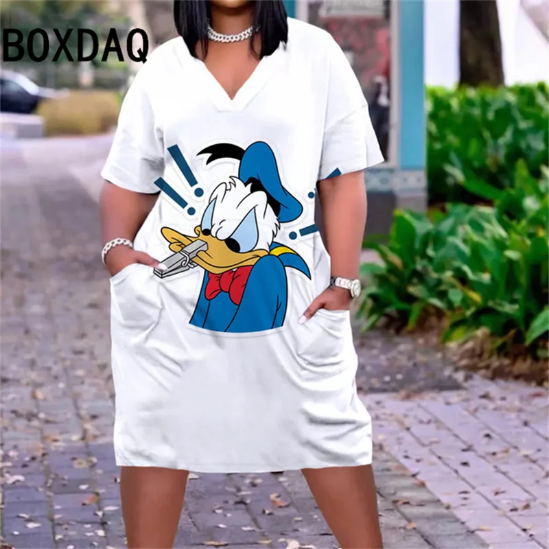 

Cute Girls Sweet Dress Cartoon Duck 3D Party Knee Length Dress Big Size 5XL Women Summer Short Sleeve Loose Beach Dress Vestidos