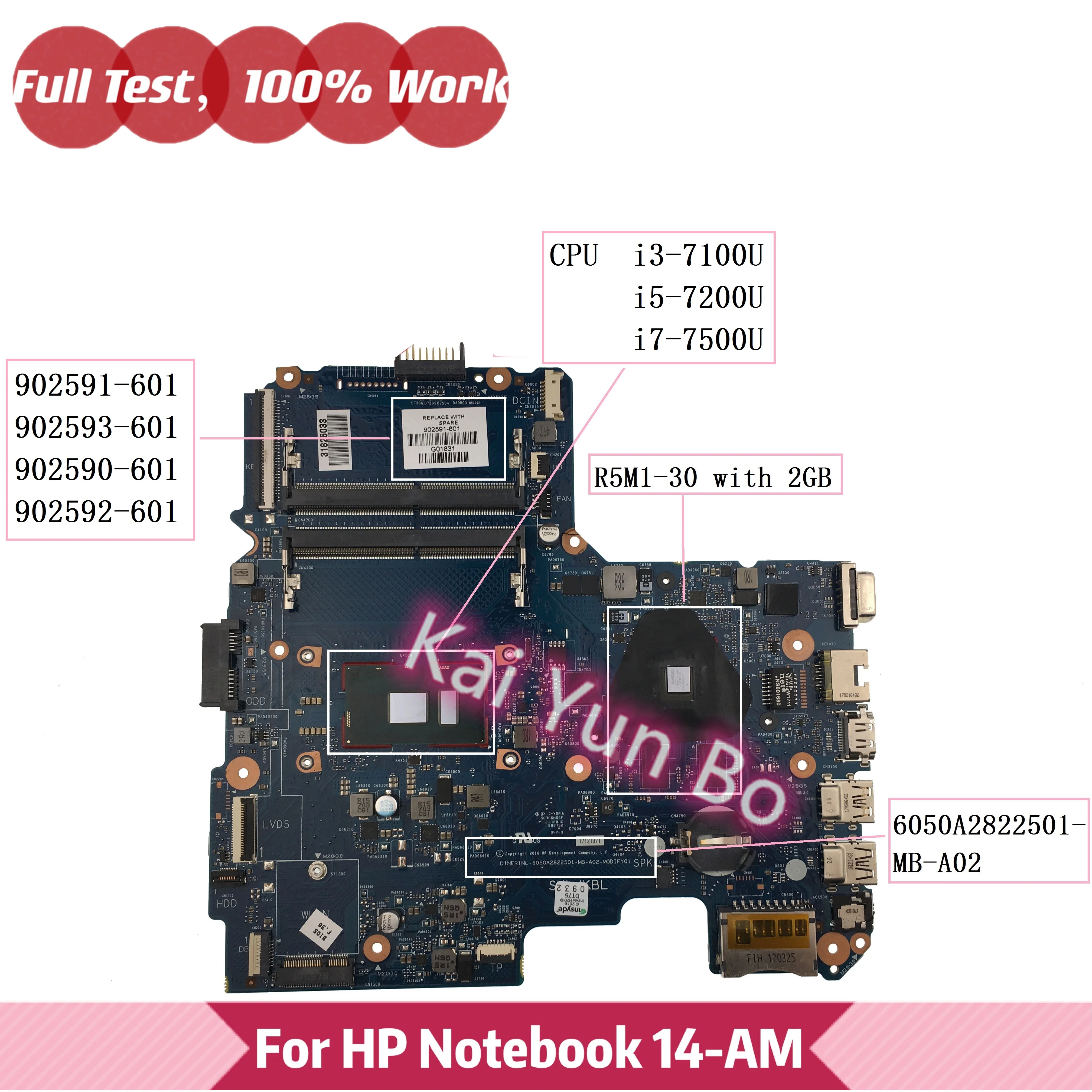 

6050A2822501-MB-A02 Материнская плата ноутбука HP 240 G5 14-AC 14-AM 14-AR 6050A2822501 W i3-7100U i7-7500U I5-7200U CPU