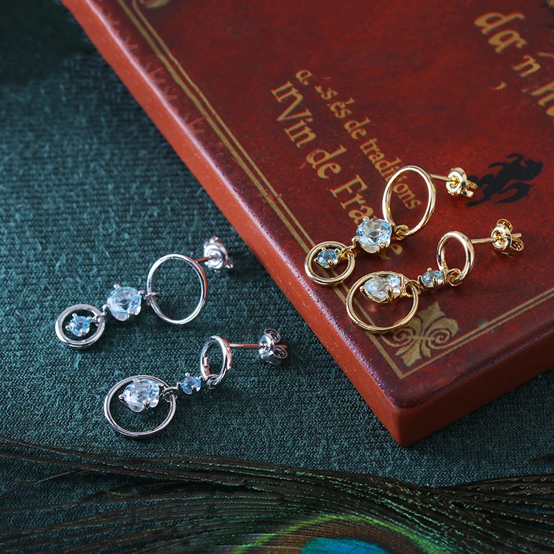 

Женские длинные серьги из серебра 925 пробы, с инкрустированным топазом