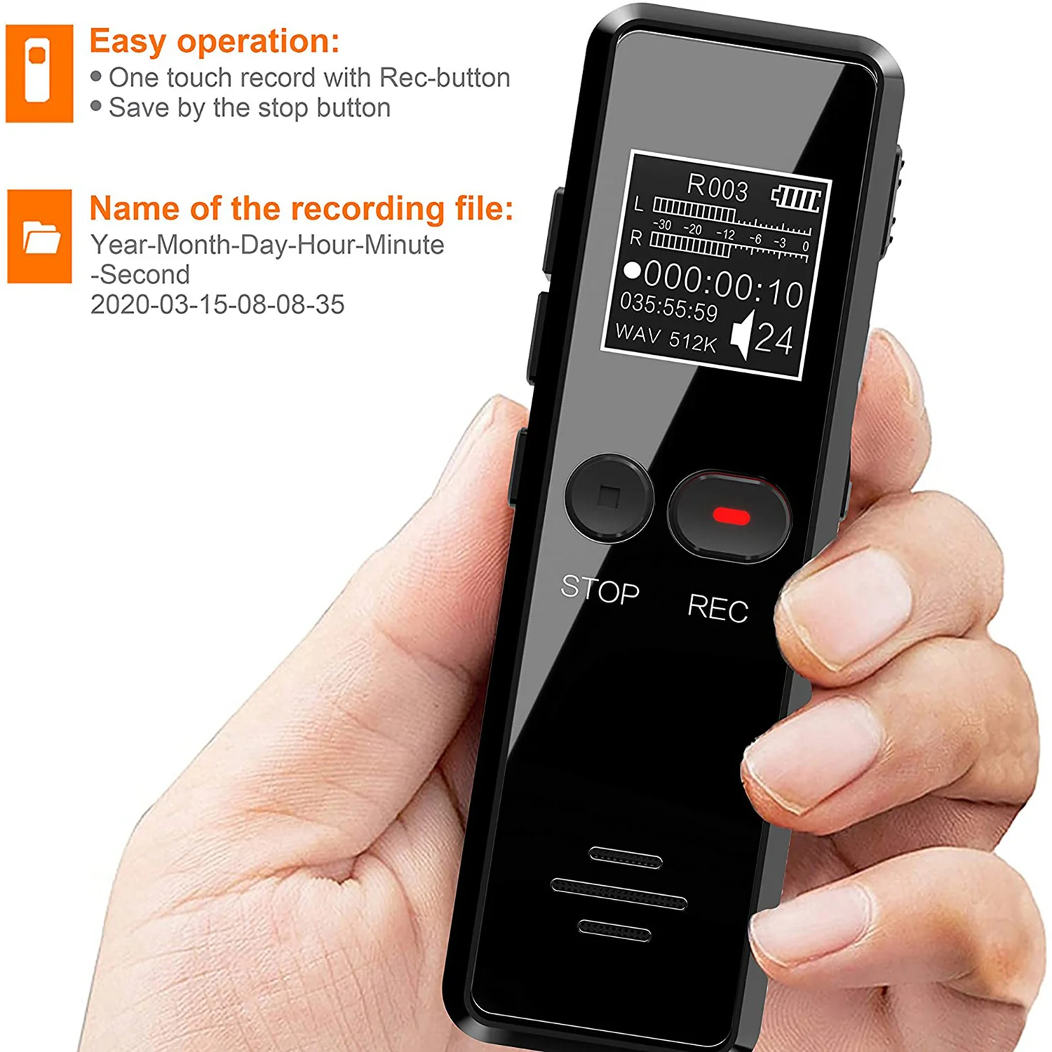 

V90 Digital Voice Activated Recorder Dictaphone Long Distance Audio Recording MP3 Player Noise Reduction WAV Record Interview