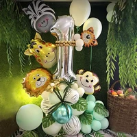 48pcsset jungle animal party foil number balloons set forest safari jungle giraffe kids 1 9th birthday party decors globos
