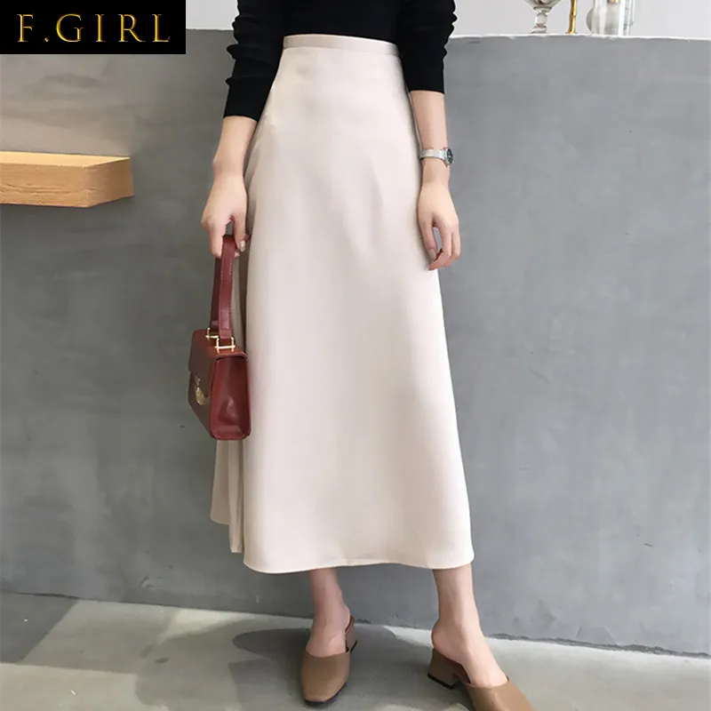 New 2021 Elegant Women Skirt Casual All-match Office Lady Skirts High Waist Zipper Simple A-line Solid Skirts Female Long Skirt