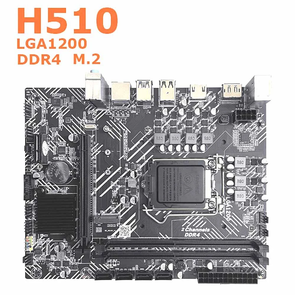 

H510 Motherboard+Switch Cable+Baffle+Thermal Grease LGA1200 DDR4 Gigabit LAN for G5900 I3-10100 I7-10700 10/11Th CPU