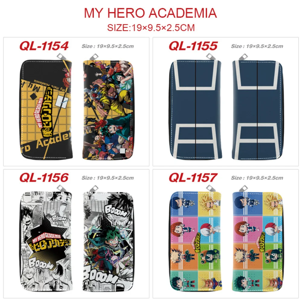 

My Hero Academia Cartoon PU Long Wallet Casual Zip Credit ID Card Coin Holders Layers Leather Purse Unisex Students Handbag