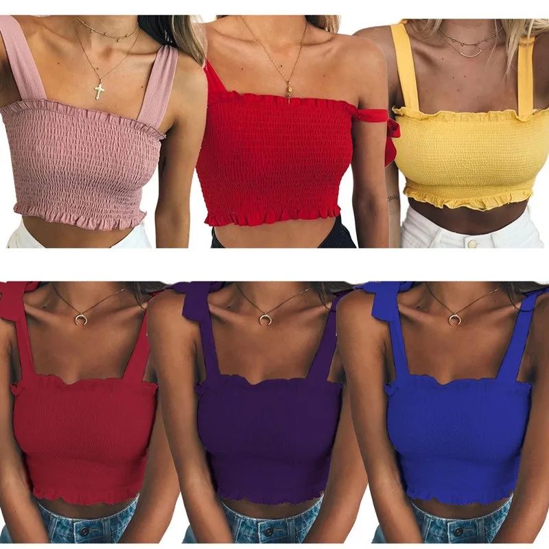 

Summer Fashion Sexy Sling Tanks Women's Short Vest 2022 Casual Ruffle Patchwork Backless Slim Elegant Ladies All-match Vest Tops