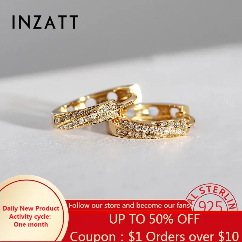 

INZATT Trendy Real 925 Sterling Silver Zircon CZ Round Huggies Hoop Earrings For Women Fine Jewelry Geometric Accessories