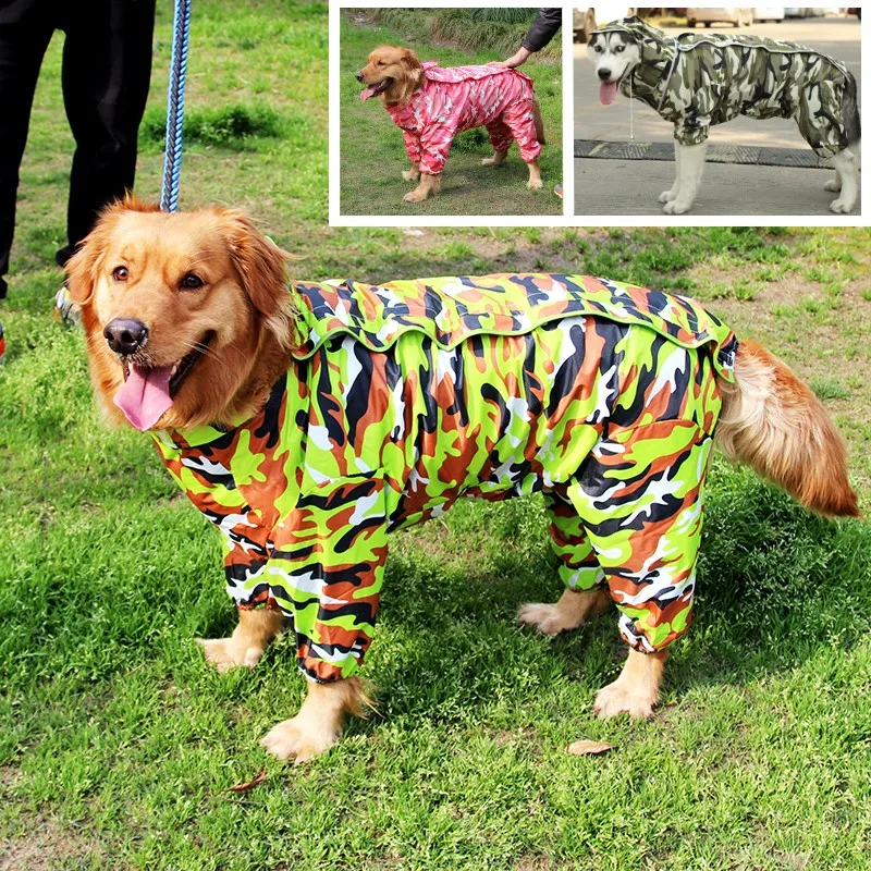 Large Dog Clothes Raincoat Waterproof Dog Suits Rain Cape Pet Overalls For Big Dogs Hooded Jacket Poncho Pet Rain Jumpsuit  6XL