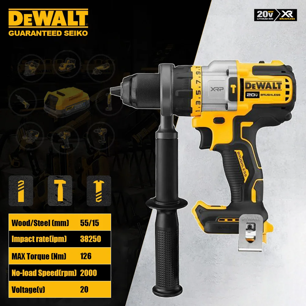 Dewalt DCD999 Heavy Duty Cordless Impact Drill Brushless 2000rpm 126Nm 38250bpm  Adjust 3 Speed LED Universal 20v&18v Battery