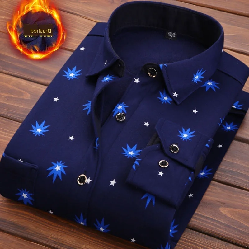 Fleece Warm Long Sleeve Shirt For Men Dress Shirts