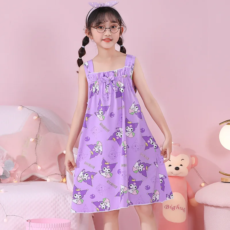 

New Kawaii Sanrios Cartoon Pajamas Kuromi My Melody Summer Children Nightdress Cute Anime Kids Sleepwear Home Clothing Girl Gift