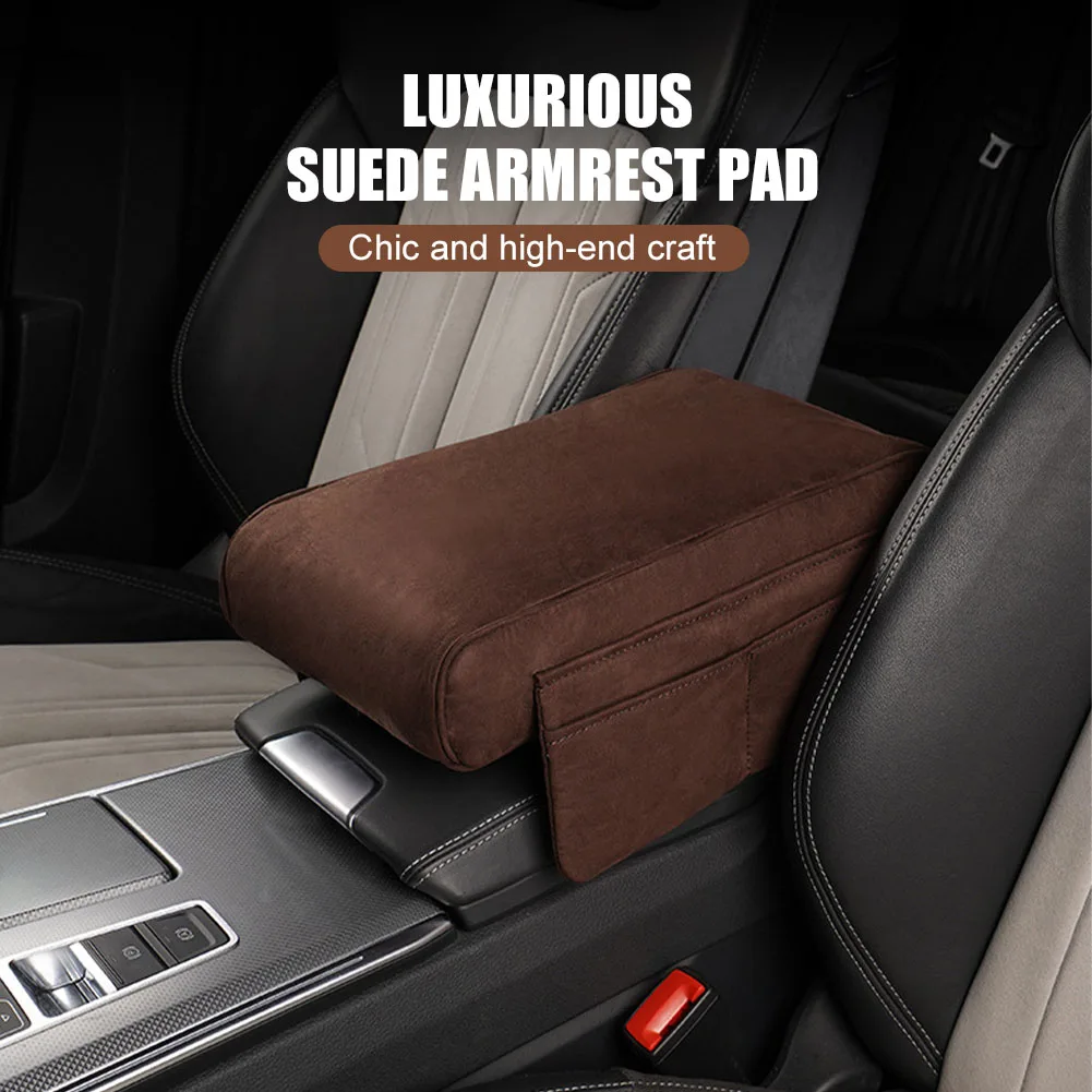 

Suede Plush Car Armrest Box Cushion Heightening General Memory Foam Auto Armrest Cover Pad Hand Support Interior Accessories