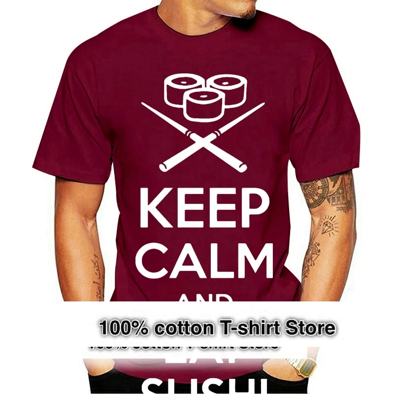 

Брендовая одежда, забавная футболка с надписью Keep Calm And Eat суши, Мужская хлопковая футболка с коротким рукавом, топы, футболки, Camiseta