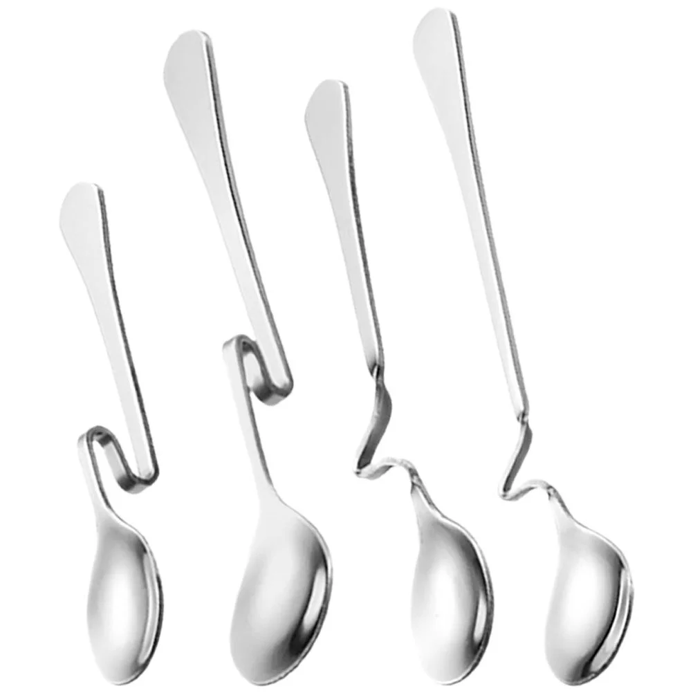 

4 Pcs Stainless Steel Serving Utensils Stirring Spoon Honey Spoons Diagonal Hanging Mixing Coffee Eating Ice Cream