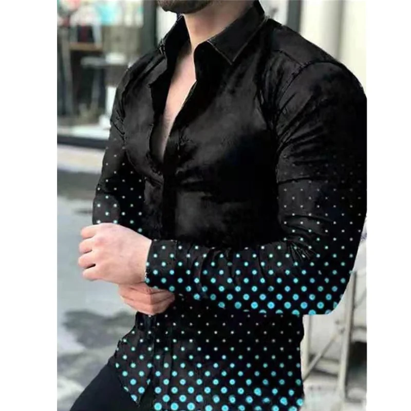 2022 New Spring and Autumn Men's Casual Long Sleeve Shirt Collar Button Digital Printing Dot Lapel Large Size Shirt S-6XL