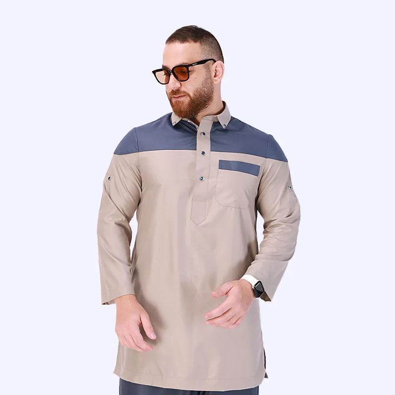 African Shirts for Men Muslim Man Camis Patchwork Lapel Arabic Shirt Plus-size Jalabiya Men Clothing Long Sleeve Outfit Khamiis