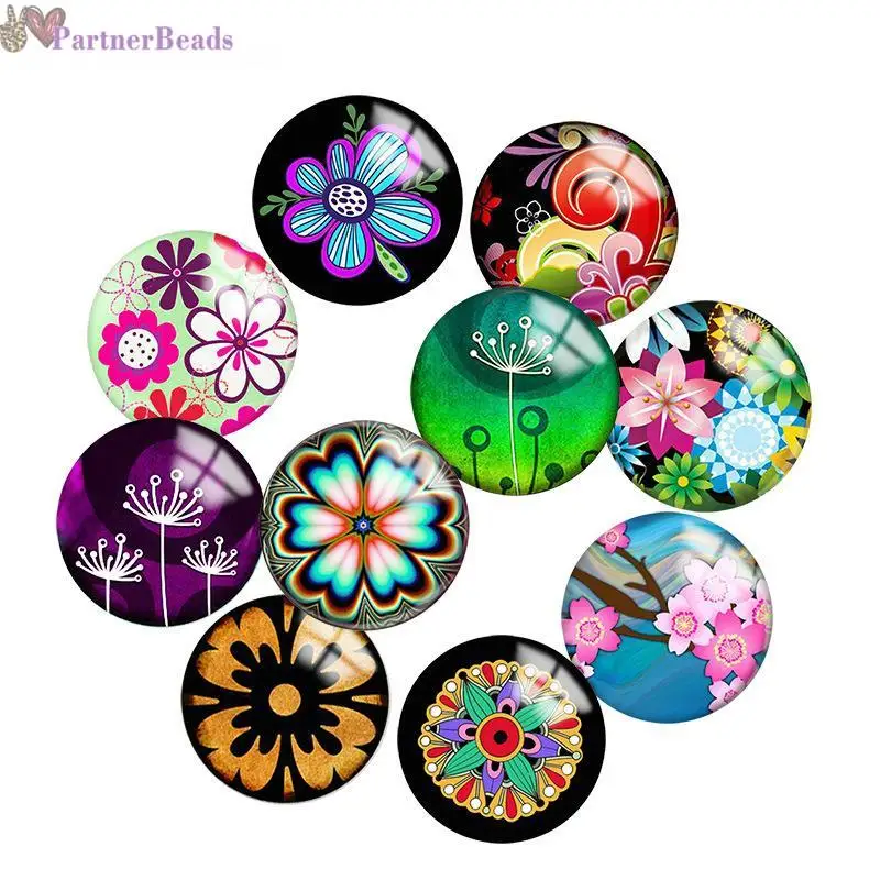 

Colorful Flower Round Photo Glass Cabochon Demo Flat Back Making Findings 20mm Snap Button N8231