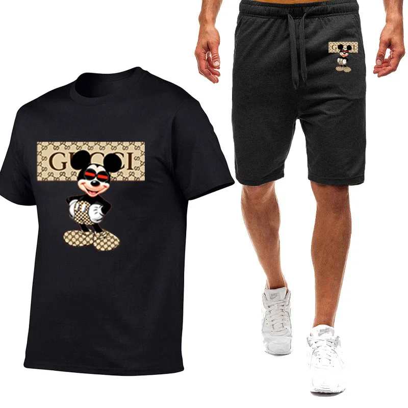 

Disney Mickey Mouse Cartoon Print Round Neck T-Shirt + Shorts Suit Summer 2022 Popular Men's Casual Homewear Birthday Gift