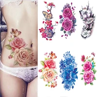 anime rose flowers temporary tattoos stickers waterproof arm shoulder fake tattoo for women make up big flash tattoo on body art